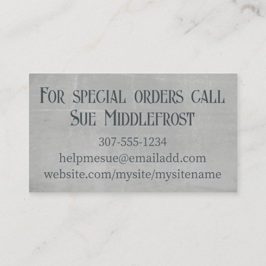 みすぼらしいシックな料理ベーキング用具の名刺 名刺 (裏面)