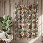 みすぼらしいシックな毛布エレガント赤いバラのタイルモチーフ フリースブランケット