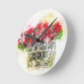 みすぼらしいシックな水色の赤いバラをバスケットに ラウンド壁時計 (傾斜)
