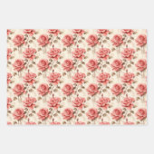 みすぼらしいシックな水色の赤いフランスのバラ緑 ラッピングペーパーシート (正面3)
