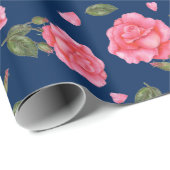 みすぼらしいシックな水色ピンクのローズフローラルパターン ラッピングペーパー (ロールコーナー)