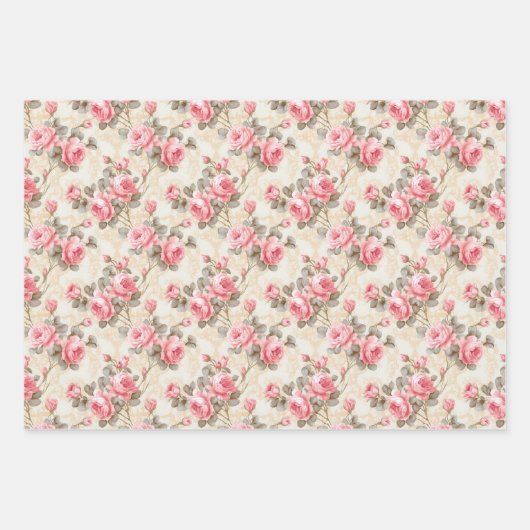 みすぼらしいシックな水色マゼンタとセージバラ ラッピングペーパーシート (正面)