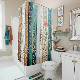 みすぼらしいシックな混合パターン シャワーカーテン