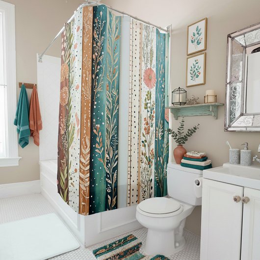 みすぼらしいシックな混合パターン シャワーカーテン