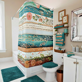 みすぼらしいシックな混合パターン シャワーカーテン