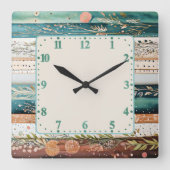 みすぼらしいシックな混合パターン スクエア壁時計 (正面)