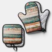 みすぼらしいシックな混合パターン 鍋つかみ&鍋敷きセット (正面/裏面)
