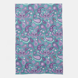 みすぼらしいシックな紫とブルーのペイズリーパターン キッチンタオル