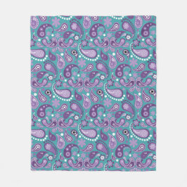 みすぼらしいシックな紫とブルーのペイズリーパターン フリースブランケット