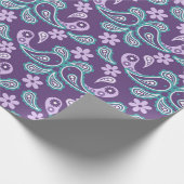 みすぼらしいシックな紫とブルーのペイズリーパターン ラッピングペーパー (角)