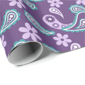 みすぼらしいシックな紫とブルーのペイズリーパターン ラッピングペーパー (ロールコーナー)