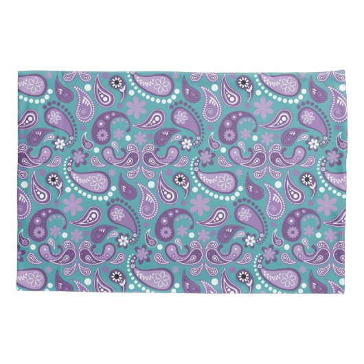 みすぼらしいシックな紫とブルーのペイズリーパターン 枕カバー (裏面)