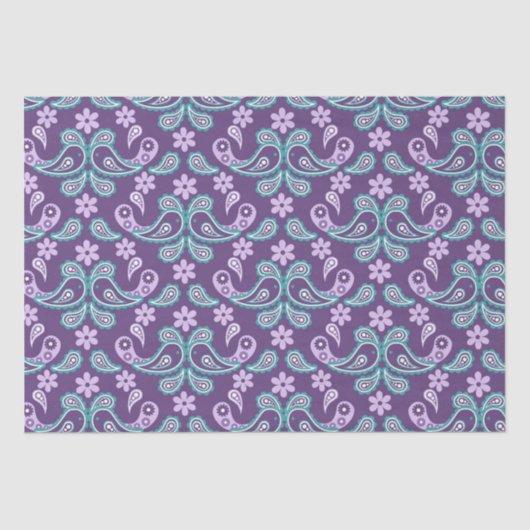 みすぼらしいシックな紫とブルーのペイズリーパターン 薄葉紙 (正面)