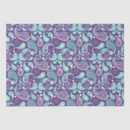 みすぼらしいシックな紫とライトブルーのペイズリーパターン 薄葉紙