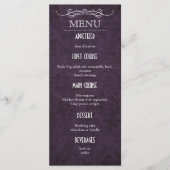 みすぼらしいシックな紫ヴィンテージ結婚式のメニューカード メニュー (正面)