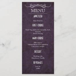 みすぼらしいシックな紫ヴィンテージ結婚式のメニューカード メニュー