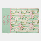 みすぼらしいシックな緑の白いストライプとキッチンタオル キッチンタオル (横)