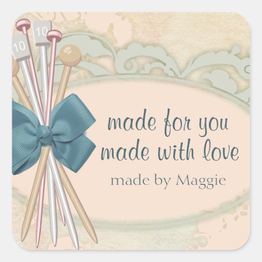 みすぼらしいシックな編み物の針の弓レース スクエアシール (正面)