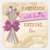 みすぼらしいシックな編み物編み針の手作り スクエアシール (正面)