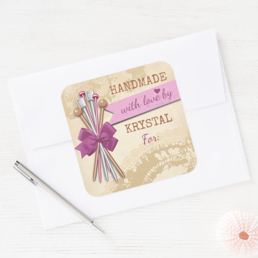 みすぼらしいシックな編み物編み針の手作り スクエアシール (封筒)