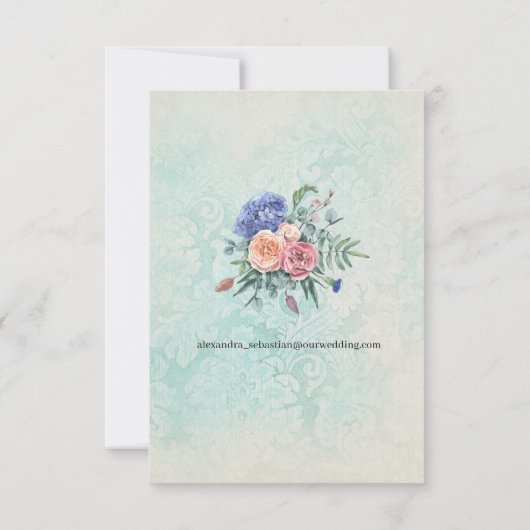 みすぼらしいシックな色あせた壁紙とフローラ結婚ズ 出欠カード (裏面)