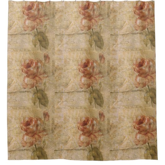 みすぼらしいシックな花グランジ，素朴，バラ，レトロ擦り切れた，レトロ， シャワーカーテン (正面)