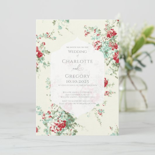 みすぼらしいシックな花模様結婚ズ 招待状 (スタンド正面)