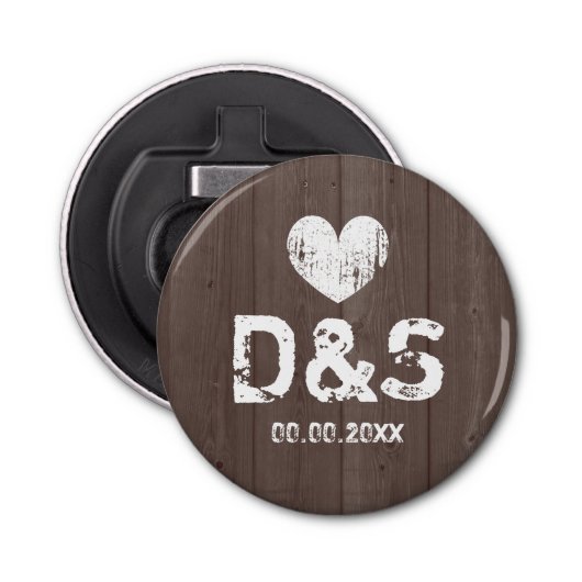 みすぼらしいシックな茶色の木目ボトル透かし磁石 栓抜き (正面)