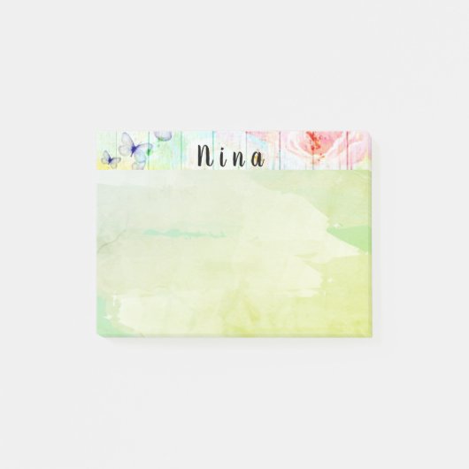 みすぼらしいシックな蝶とバラオンウッド素朴 ポストイット (正面)