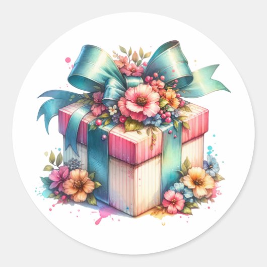 みすぼらしいシックな誕生日ギフト水色 ラウンドシール (正面)