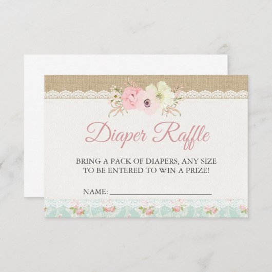 みすぼらしいシックな赤ちゃんシャワーおむつラッフルエンクロージャ エンクロージャーカード (正面/裏面)