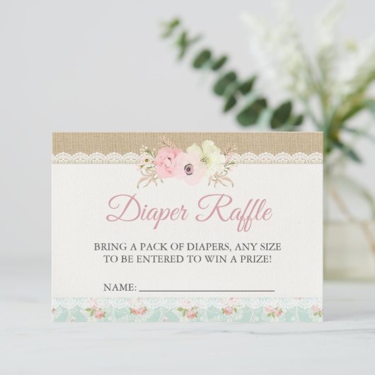 みすぼらしいシックな赤ちゃんシャワーおむつラッフルエンクロージャ エンクロージャーカード (スタンド正面)
