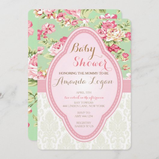 みすぼらしいシックな赤ちゃんシャワーティーパーティの招待状 招待状 (正面/裏面)