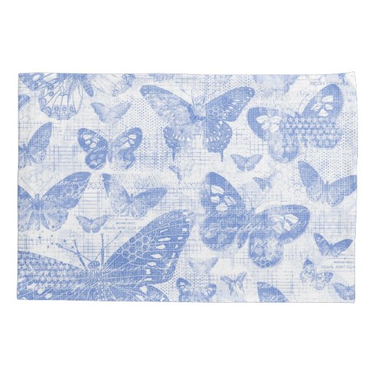 みすぼらしいシックな赤ちゃんブルーの蝶パターン、みすぼらしいc 枕カバー (裏面)