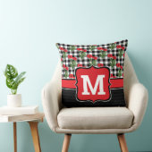 みすぼらしいシックな赤と黒と白のケシのモノグラム クッション (椅子)