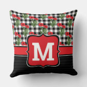 みすぼらしいシックな赤と黒と白のケシのモノグラム クッション (裏面)