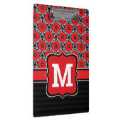 みすぼらしいシックな赤と黒と白のケシのモノグラム クリップボード (右)