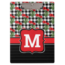 みすぼらしいシックな赤と黒と白のケシのモノグラム クリップボード