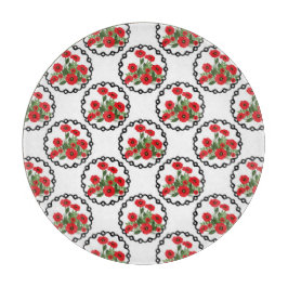 みすぼらしいシックな赤と黒と白のポピーのフローラ カッティングボード