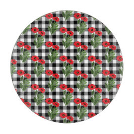 みすぼらしいシックな赤と黒と白のポピーのフローラ カッティングボード