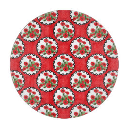 みすぼらしいシックな赤と黒と白のポピーのフローラ カッティングボード