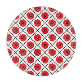 みすぼらしいシックな赤と黒と白のポピーのフローラ カッティングボード