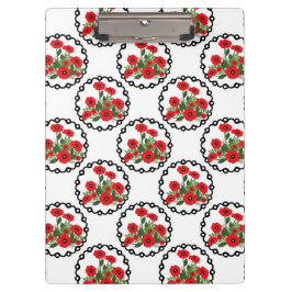みすぼらしいシックな赤と黒と白のポピーのフローラ クリップボード