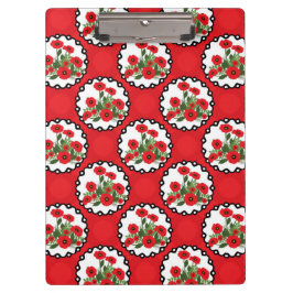 みすぼらしいシックな赤と黒と白のポピーのフローラ クリップボード