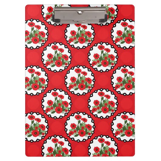 みすぼらしいシックな赤と黒と白のポピーのフローラ クリップボード (正面)