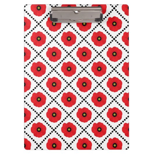 みすぼらしいシックな赤と黒と白のポピーのフローラ クリップボード (正面)