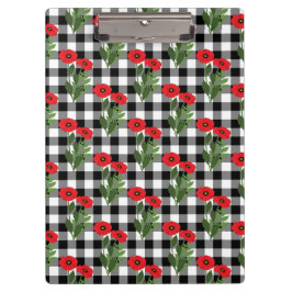 みすぼらしいシックな赤と黒と白のポピーのフローラ クリップボード