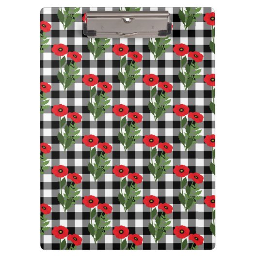 みすぼらしいシックな赤と黒と白のポピーのフローラ クリップボード (正面)