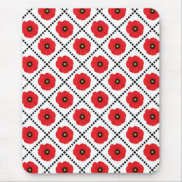 みすぼらしいシックな赤と黒と白のポピーのフローラ マウスパッド
