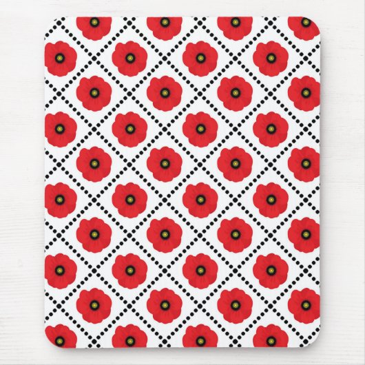 みすぼらしいシックな赤と黒と白のポピーのフローラ マウスパッド (正面)